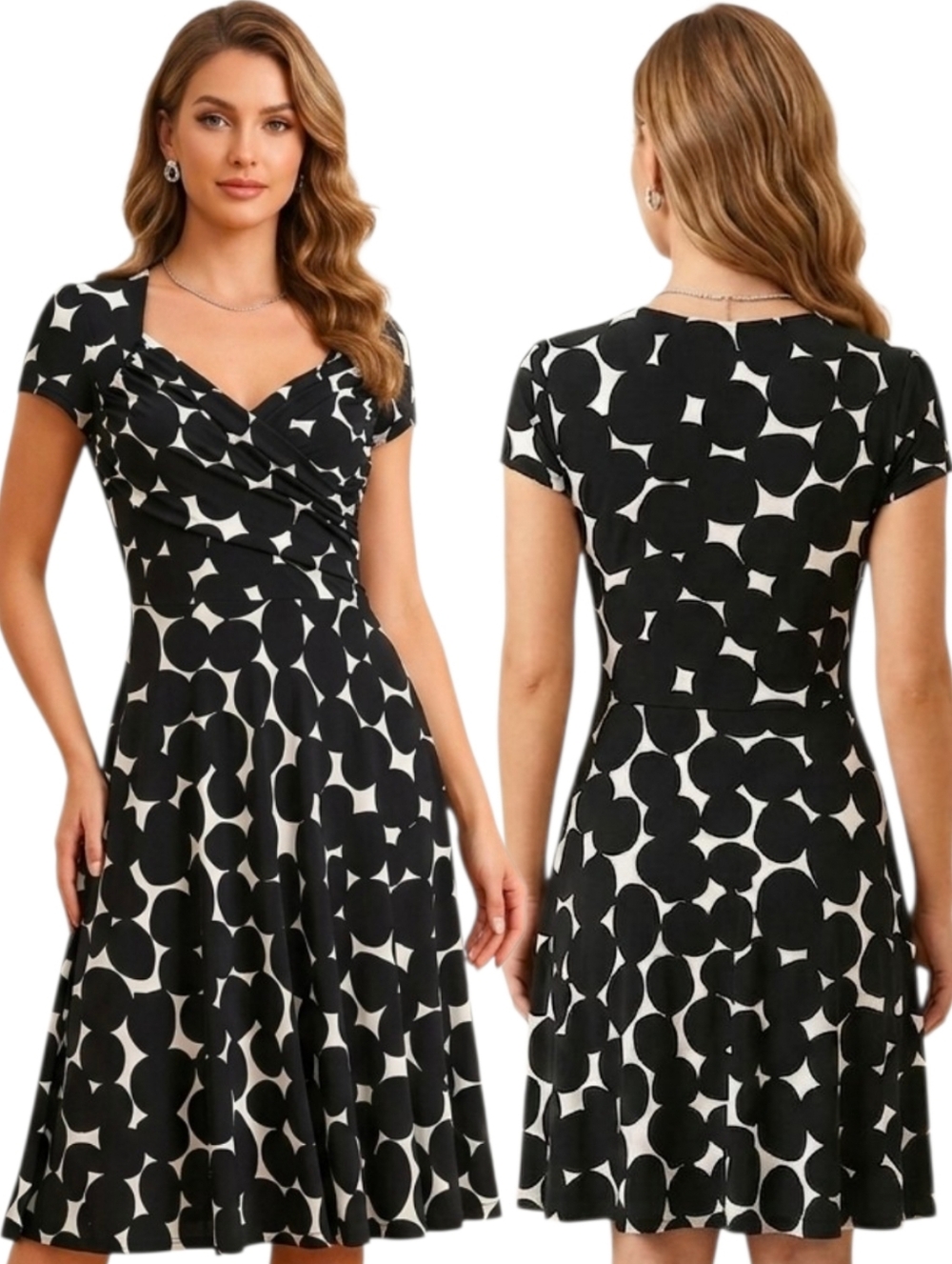 LEOTA Polka Dot Stretch Faux Wrap Dress - Size SP